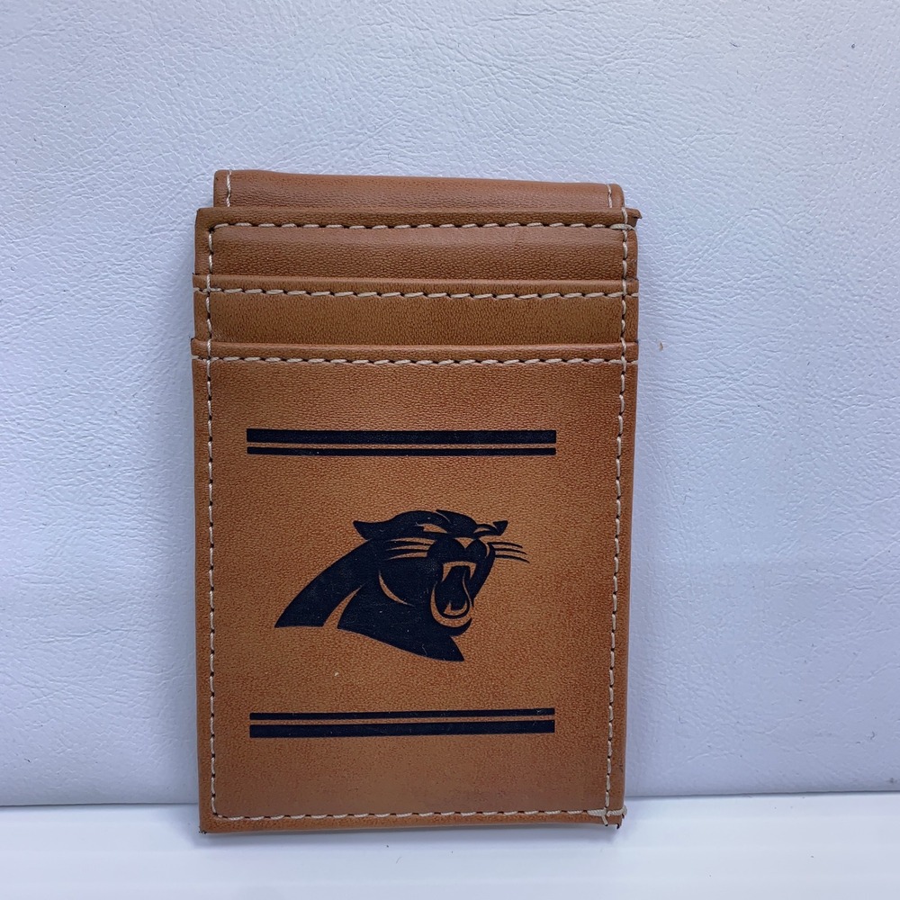 NFL Mens OS Brown Carolina Panthers Logo Slim Card Holder Wallet New